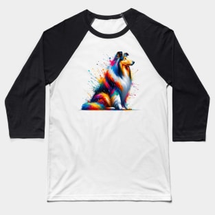 Collie Captured in Dynamic Colorful Splash Art Baseball T-Shirt